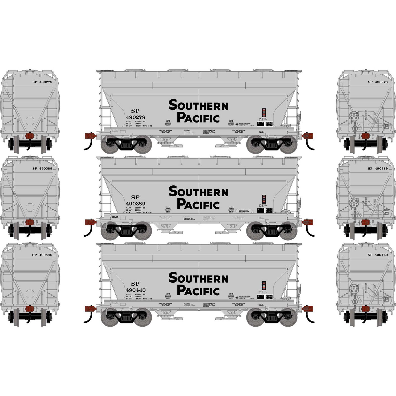HO ATH ACF 2970 Covered Hopper, SP (Large Letter) #490278/490389/490440 (3)