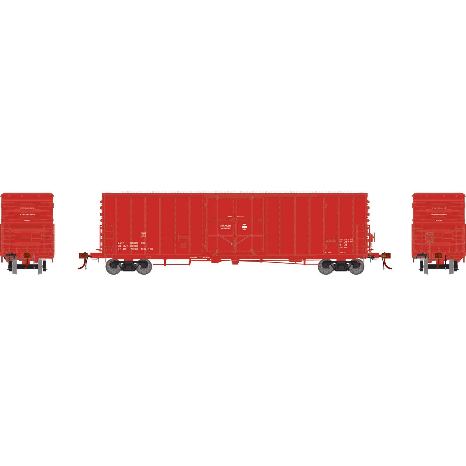 HO 50' PC&F Smooth Side Box with 10'6" Door, Data Only / Red