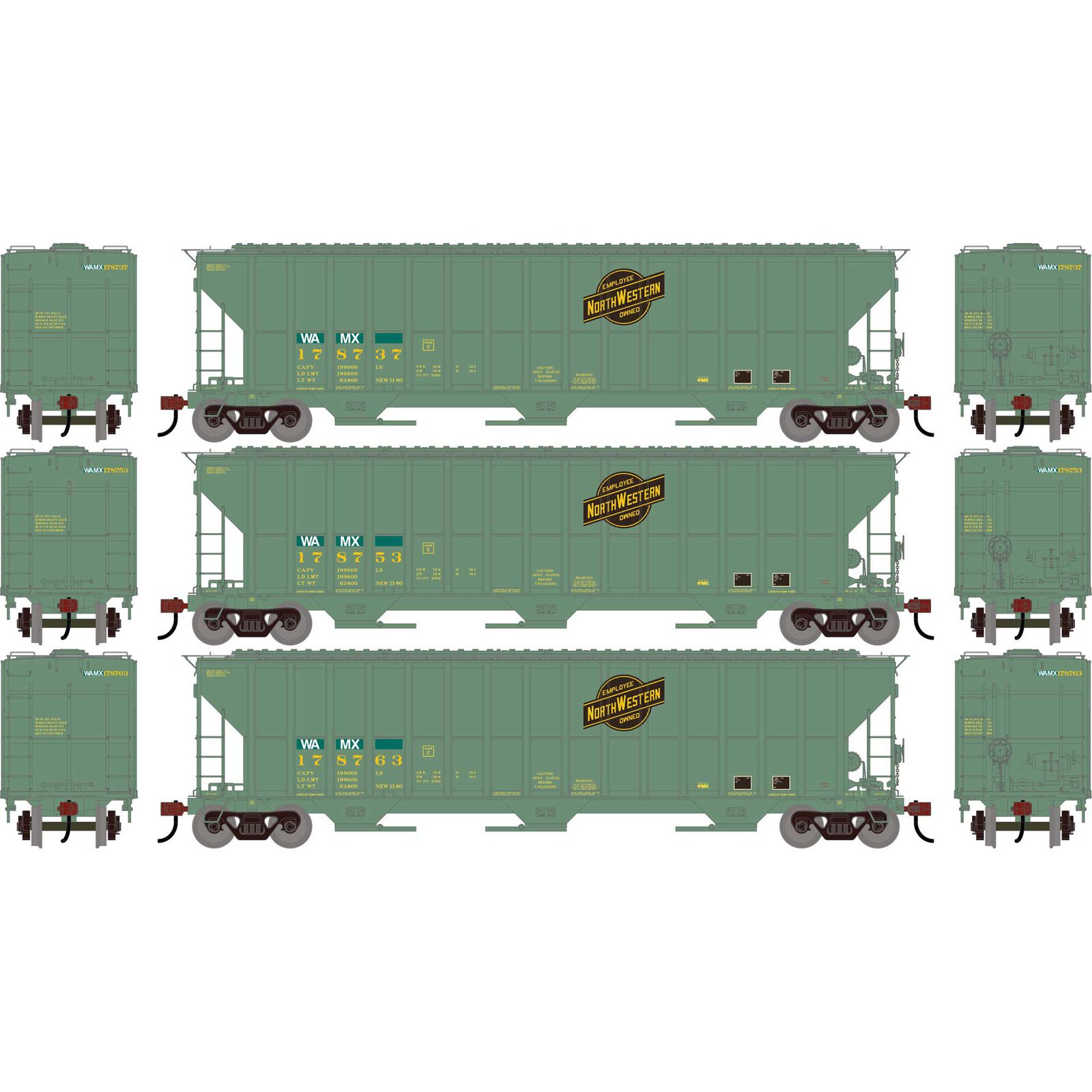 HO ATH FMC 4700 Covered Hopper, Primed For Grime WAMX #178737/178753/178763 (3)