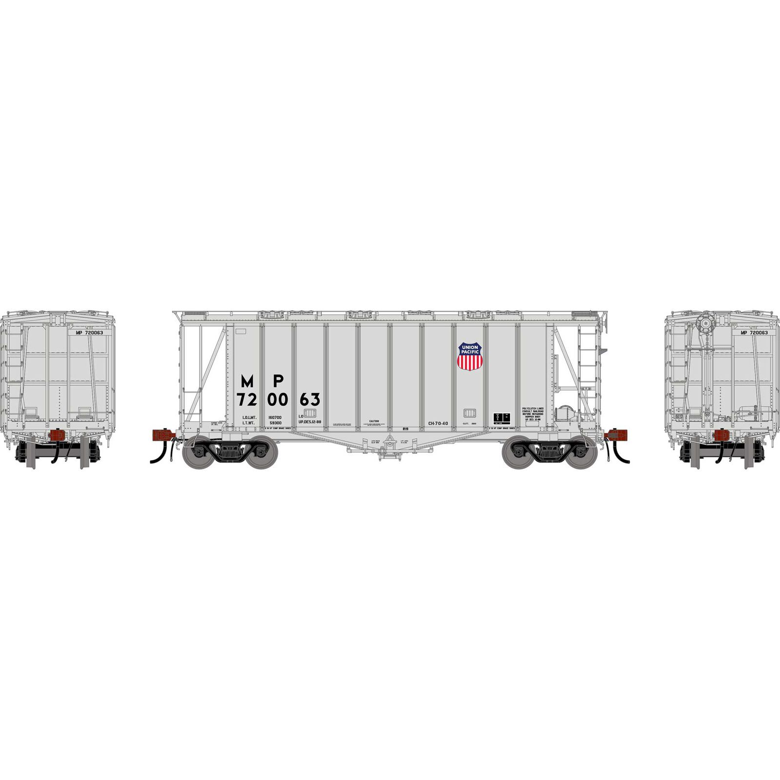 Athearn Genesis HO GEN GATC 2600 Airslide Covered Hopper, Early UP #720063