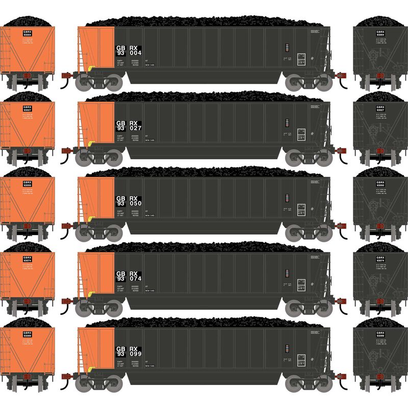 HO ATH Berwick Bathtub Gondola, Primed For Grime GBRX w/Load #93004/93027/93050/93074/93099 (5)