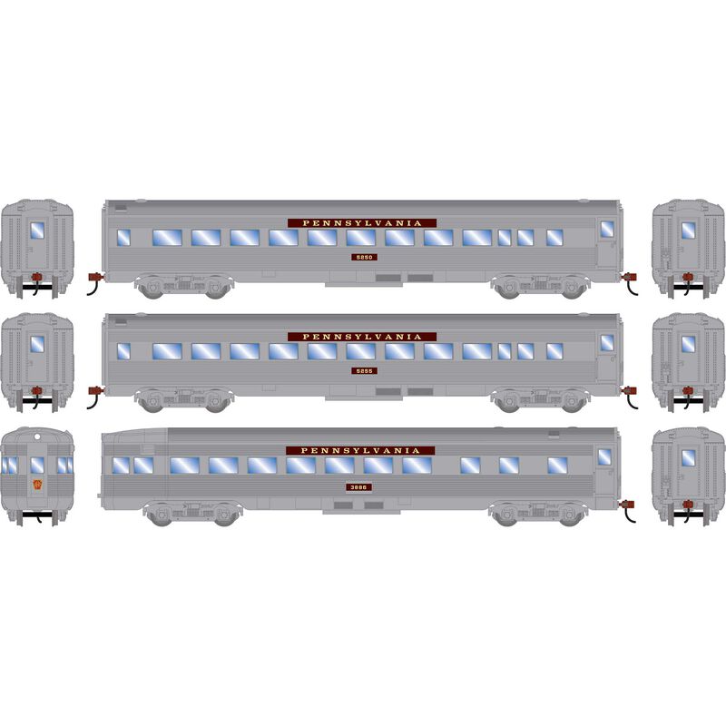 HO RND Streamline Cars, PRR Coach #5250/Coach #5255/Observation #3886 (3)