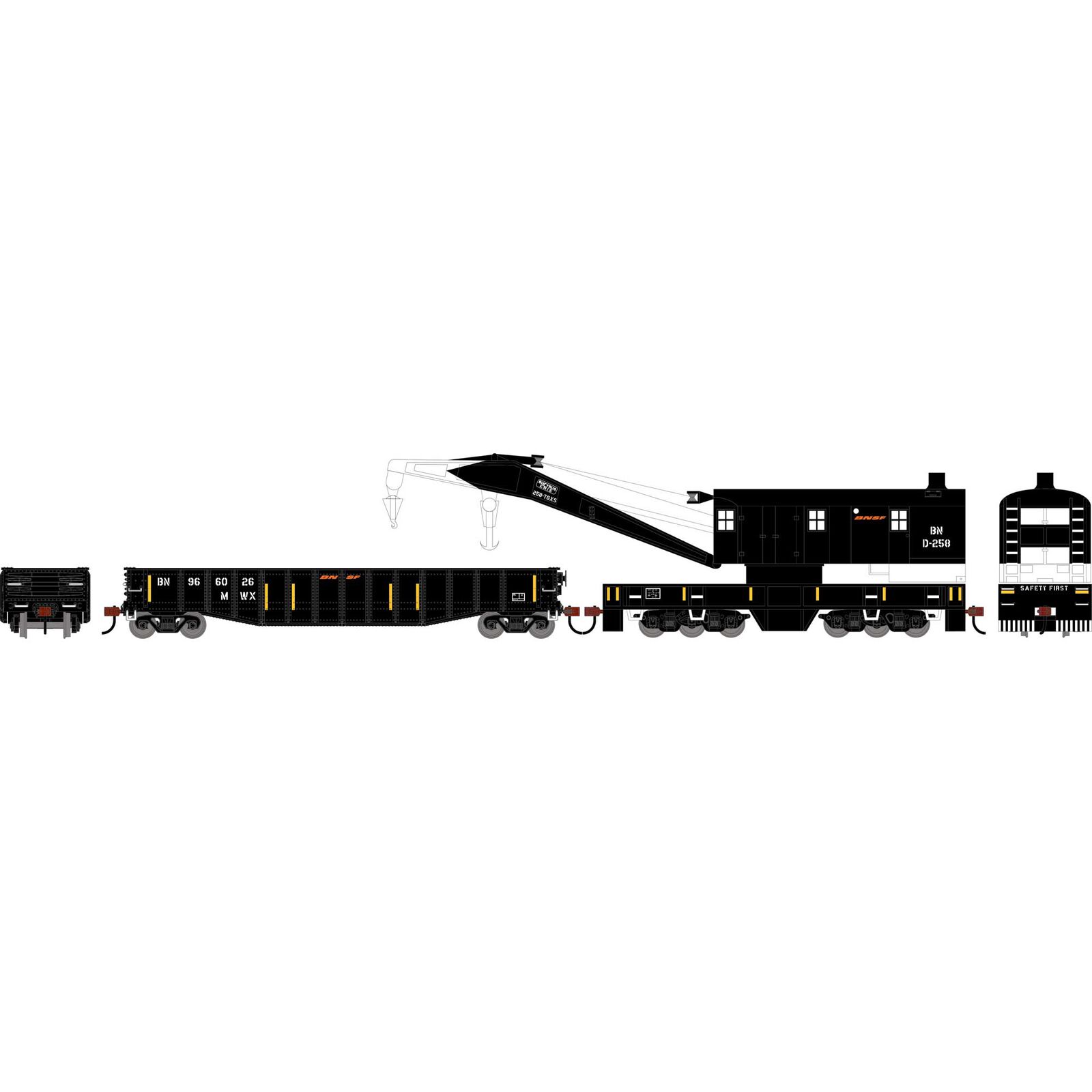 Athearn HO ATH 200-Ton Crane and 50' Gondola Set, BN #D-258 (Crane); #966026 (Gondola)