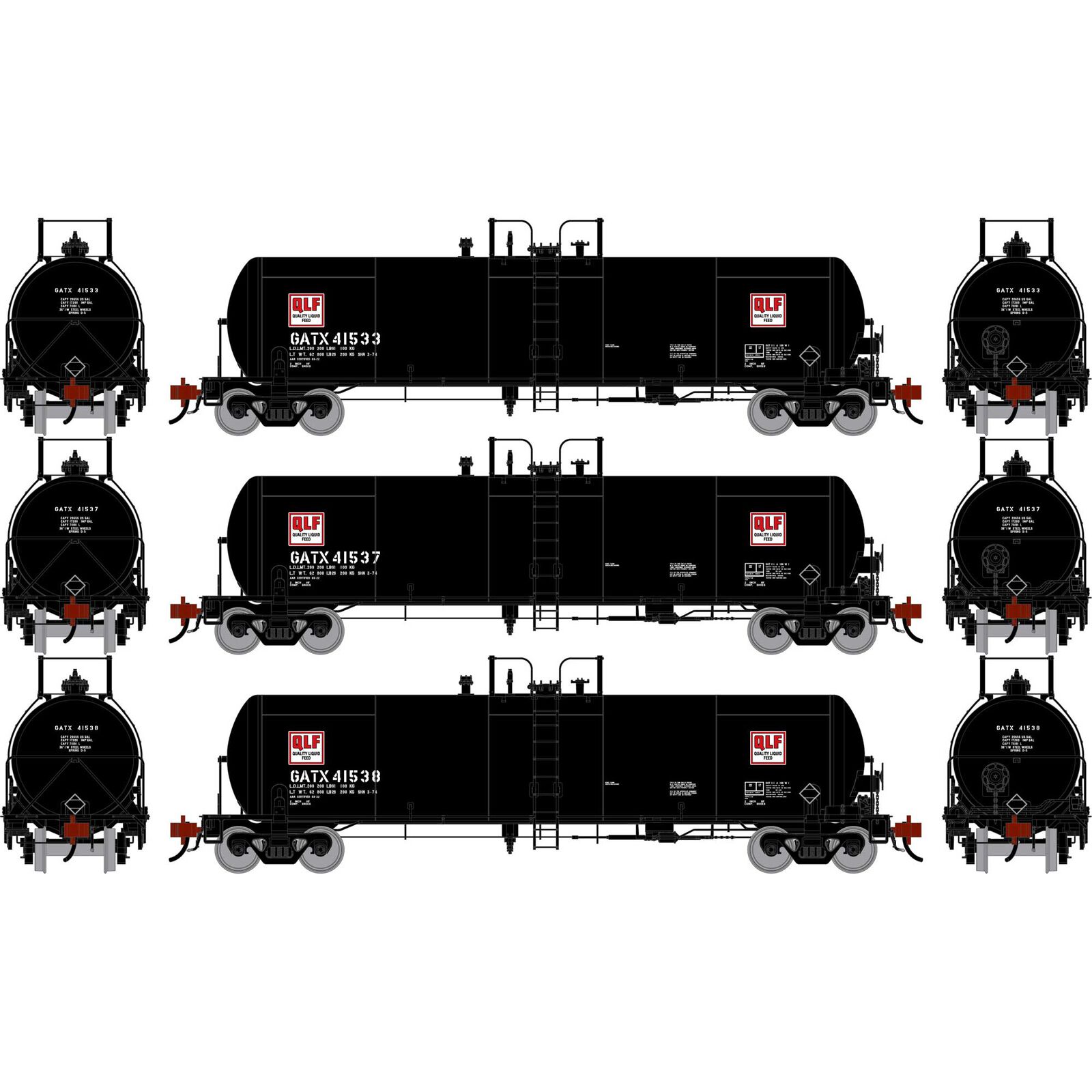 Athearn Genesis HO GEN GATC 20K Gallon Tank Car, GATX 'Quality Liquid Feed' #41533/41537/41538 (3)