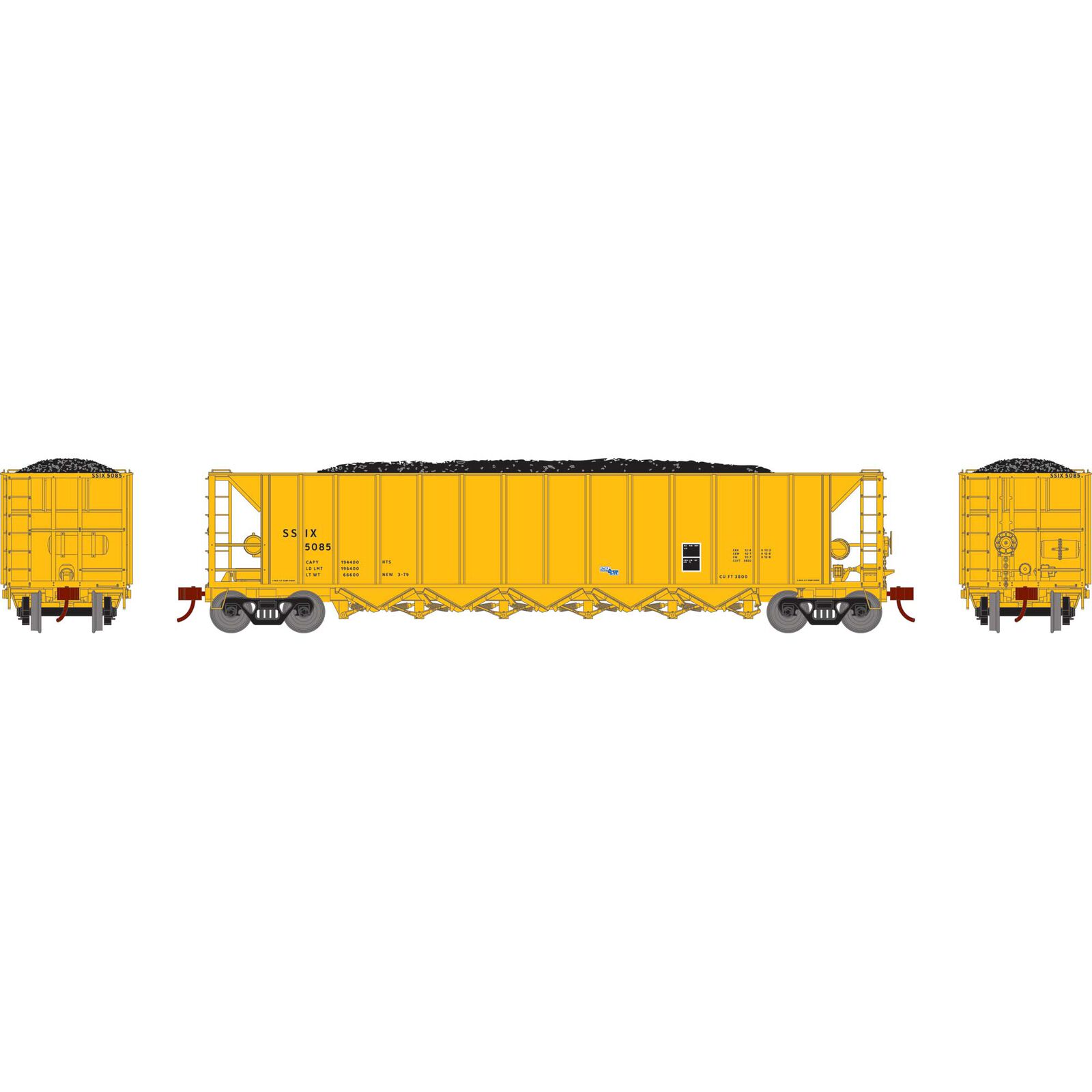 HO Ortner 5-Bay Rapid Discharge Hopper, SSIX #5091 / 5094 / 5098 / 5099 /  5101 (5) Model Train | Athearn