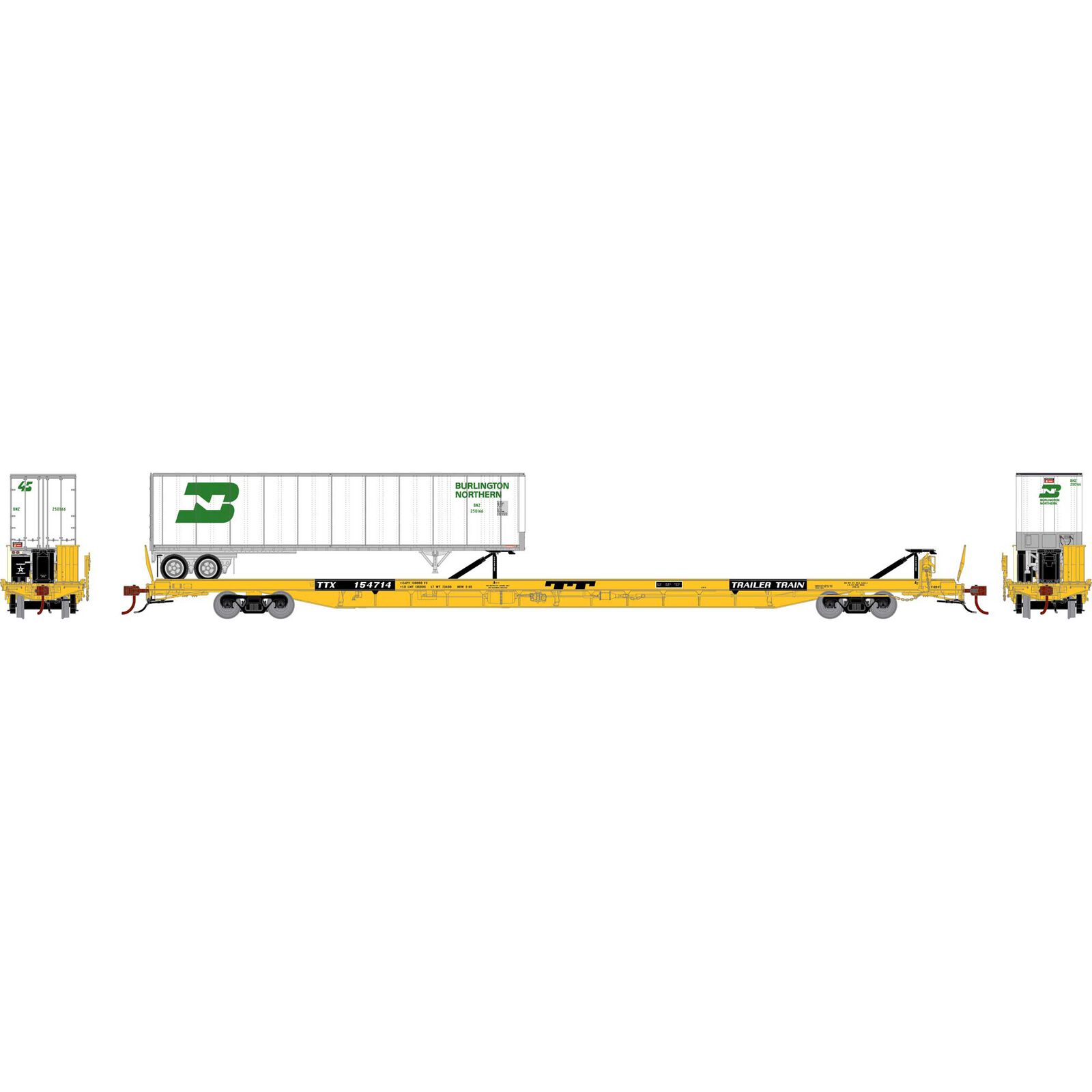 HO F89-F 89'8" Flat with Trailer, TTX/Yellow #154714