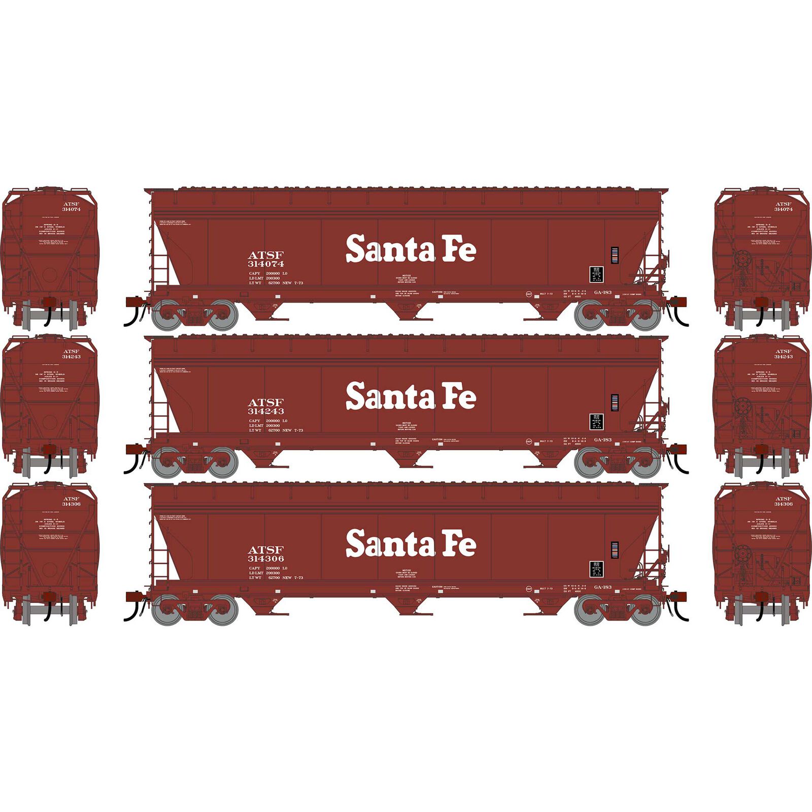 HO GEN ACF 4600 Covered Hopper, ATSF #314074/314243/314306 (3)