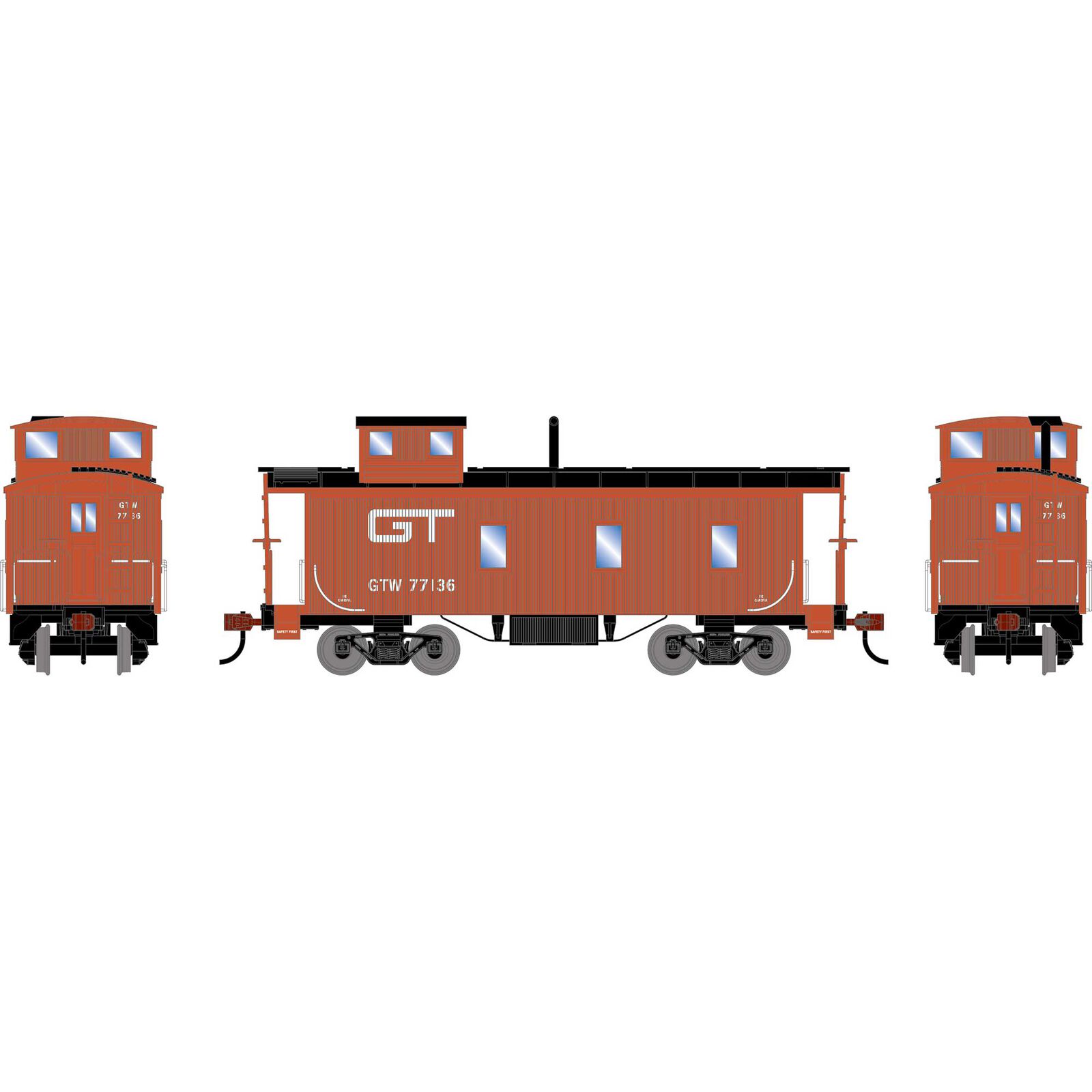 HO ATH 3-Window Wood Caboose, GTW #77136