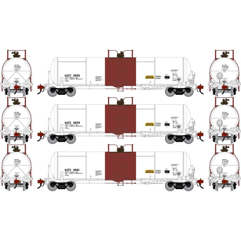 Athearn Genesis HO GEN GATC 20K Gallon Tank Car, GATX 'White w/Red Band' #11656/11659/11661 (3)