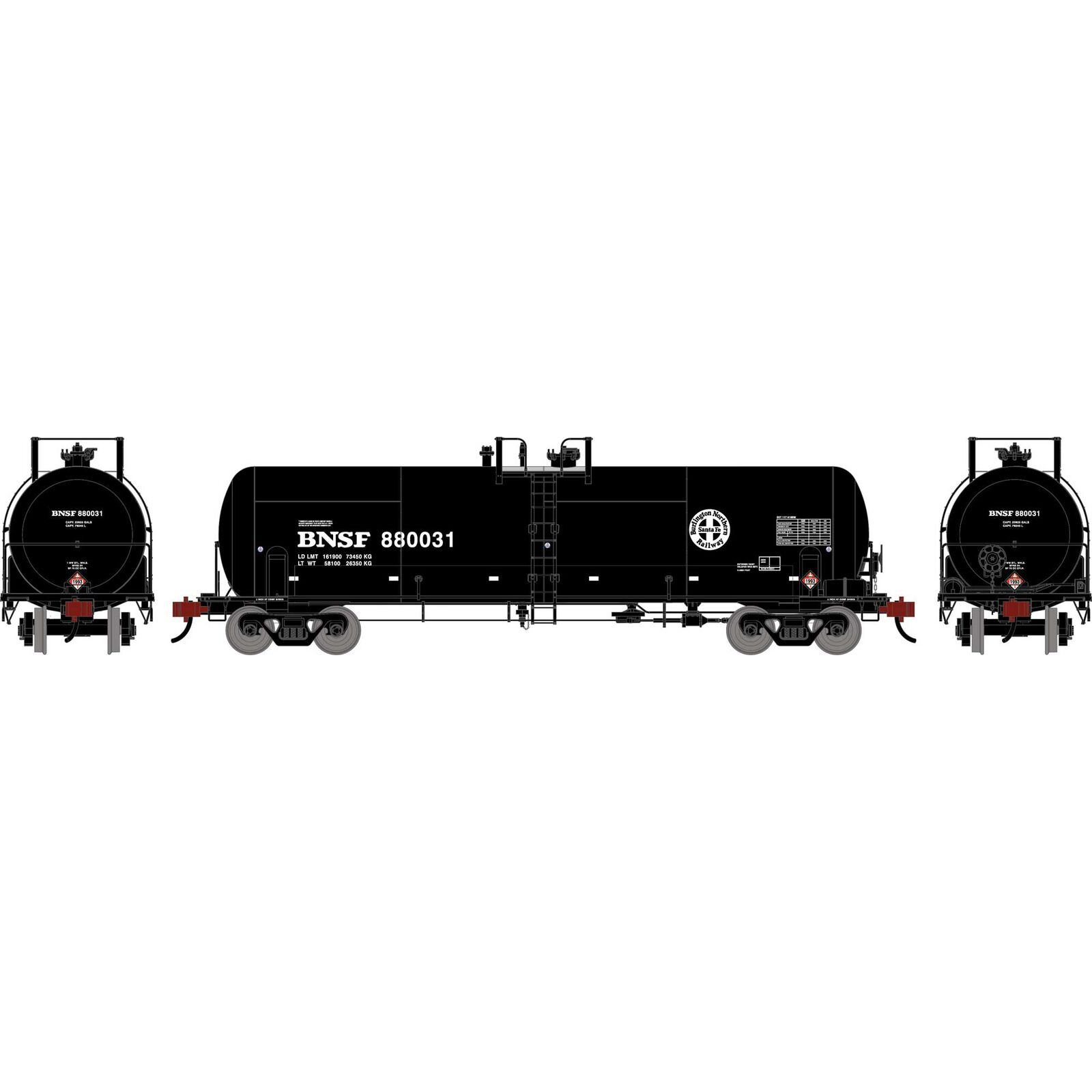 Athearn HO ATH RTC 20,900 Gallon Acid Tank Car, BNSF 'Circle Cross' #880031