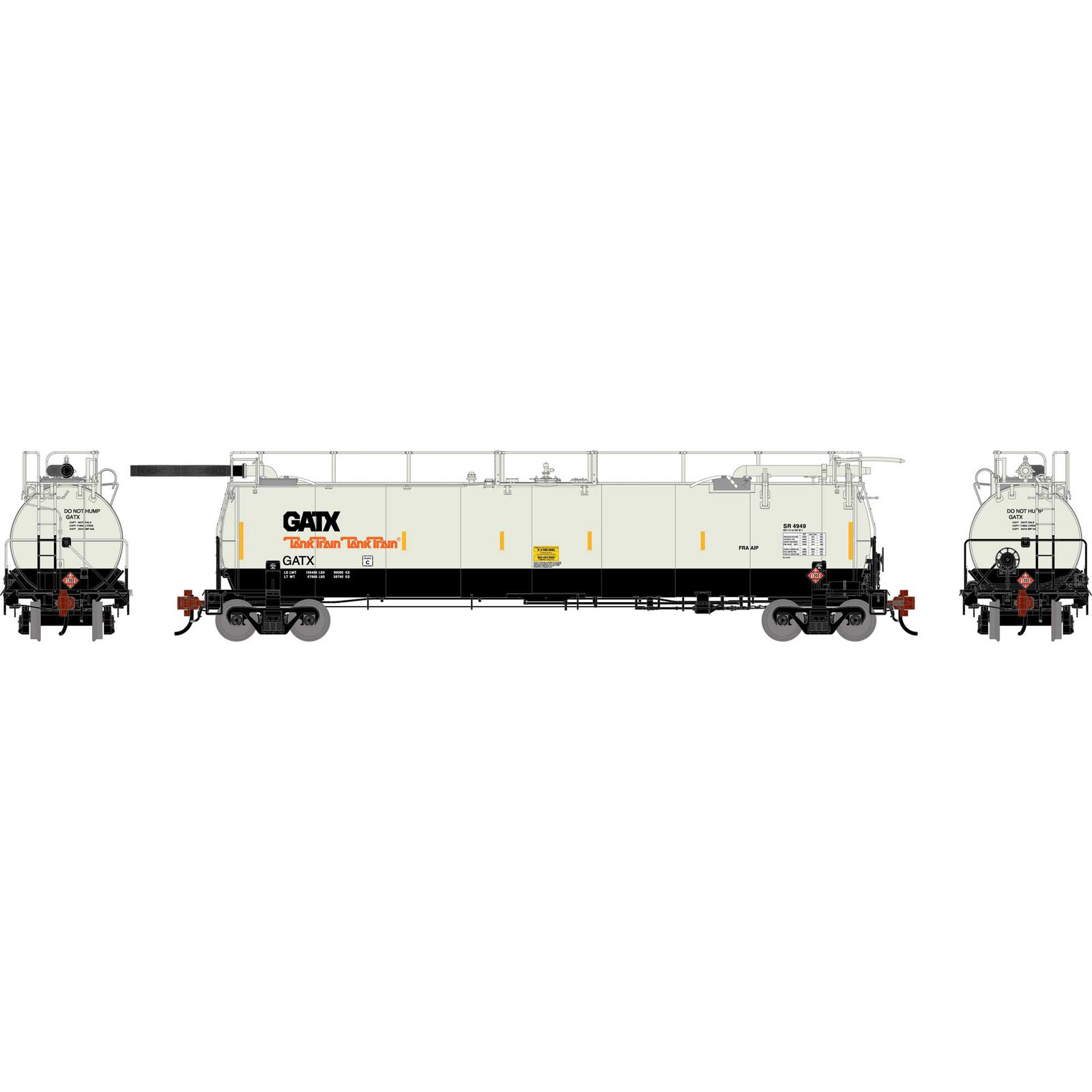 HO TankTrain Intermediate, GATX White/Black Unnumbered