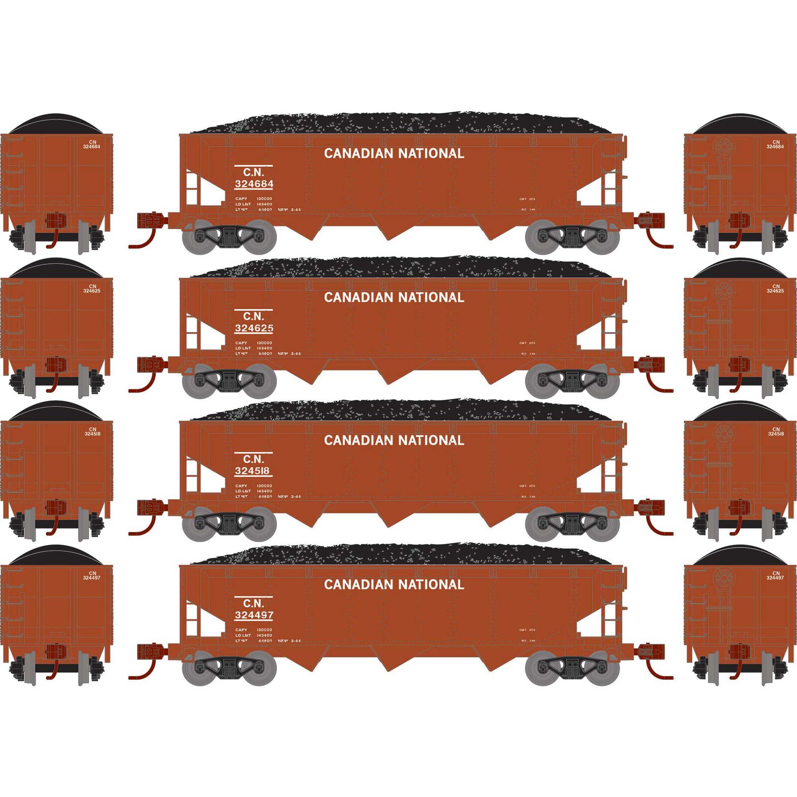 Athearn N 40' Offset Coal Hopper with Load, CN #1 (4)