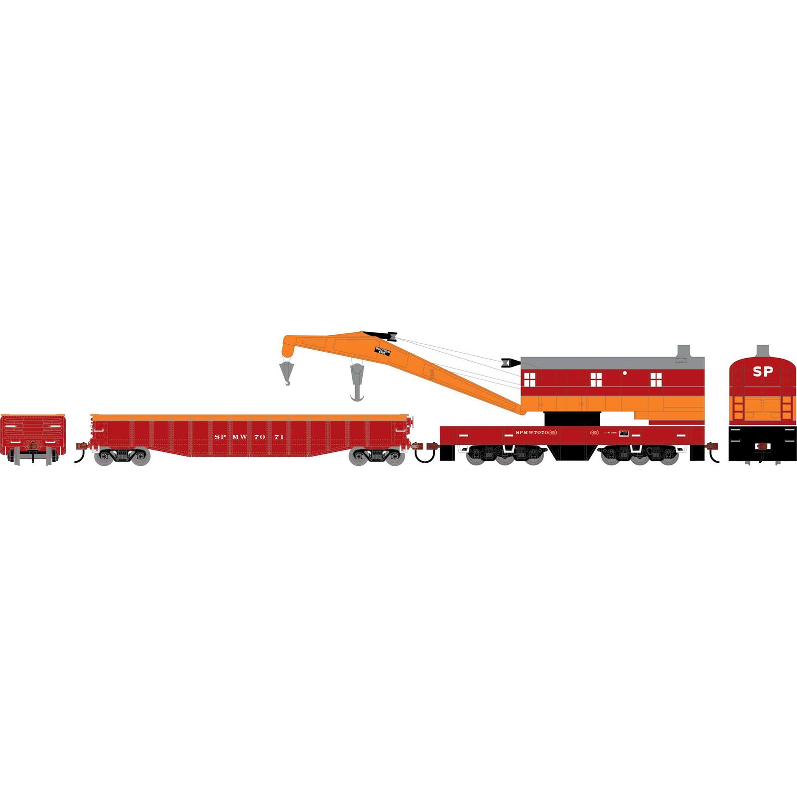 Athearn HO ATH 200-Ton Crane and 50' Gondola Set, SPMW #7070 (Crane); #7071 (Gondola)