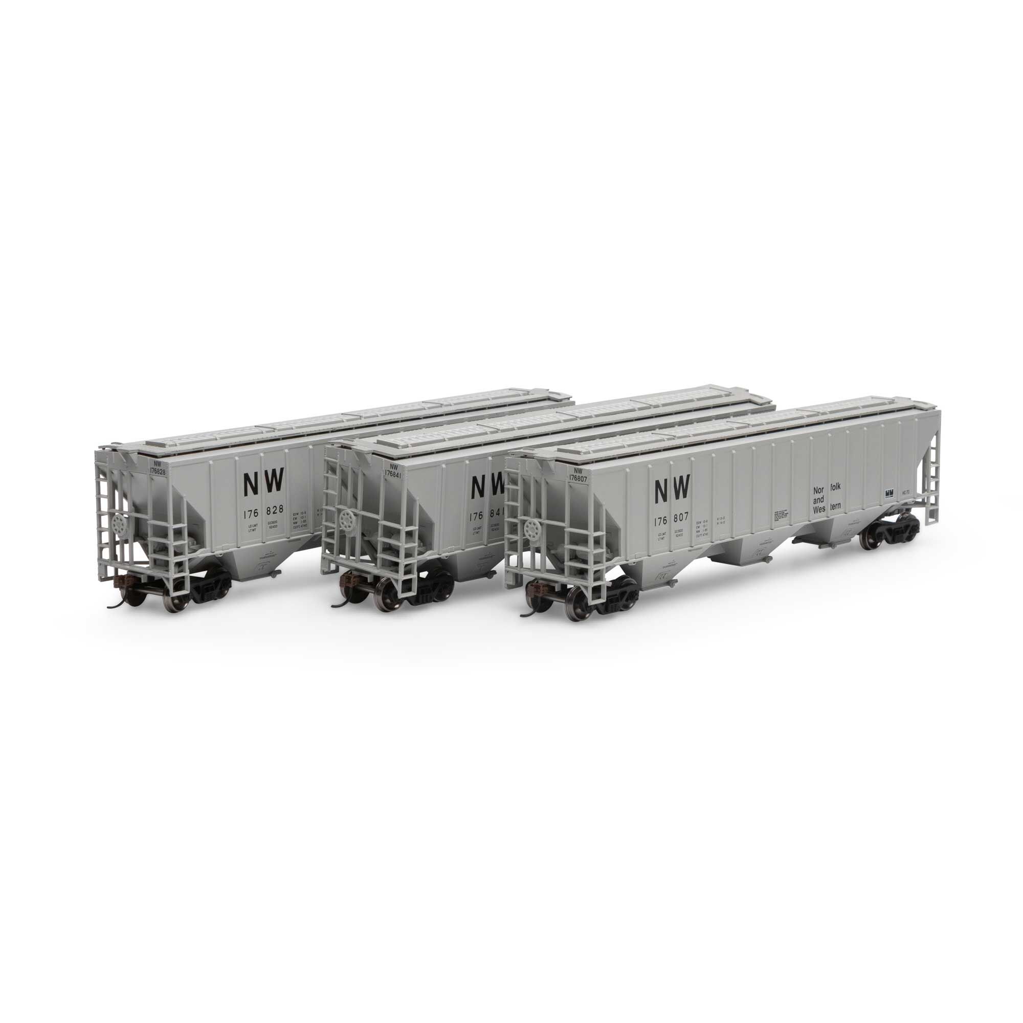 Athearn HO RTR PS 4740 Covered Hopper, N&W (3) Model Train