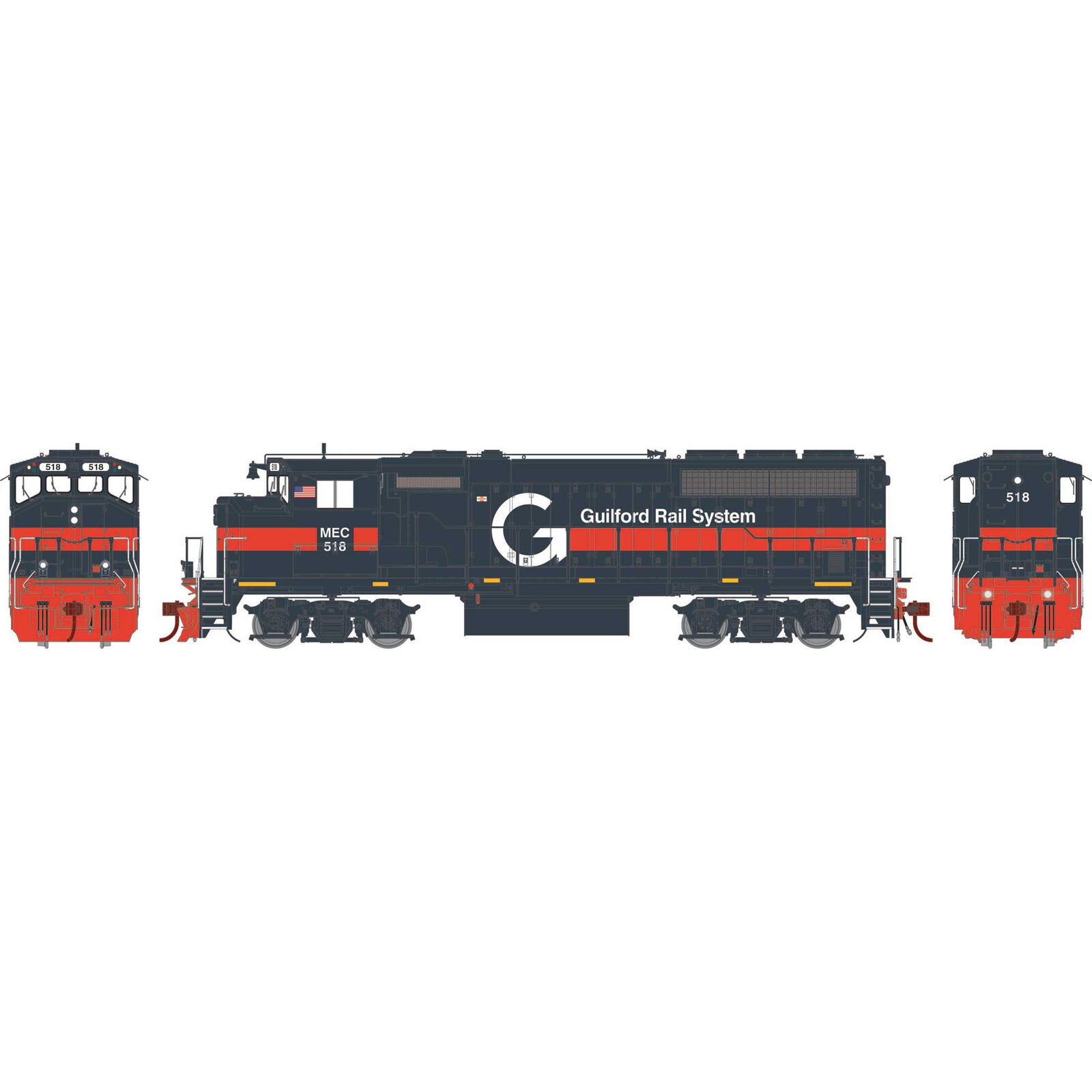 HO GP40-2L Locomotive, Guilford/MEC #518