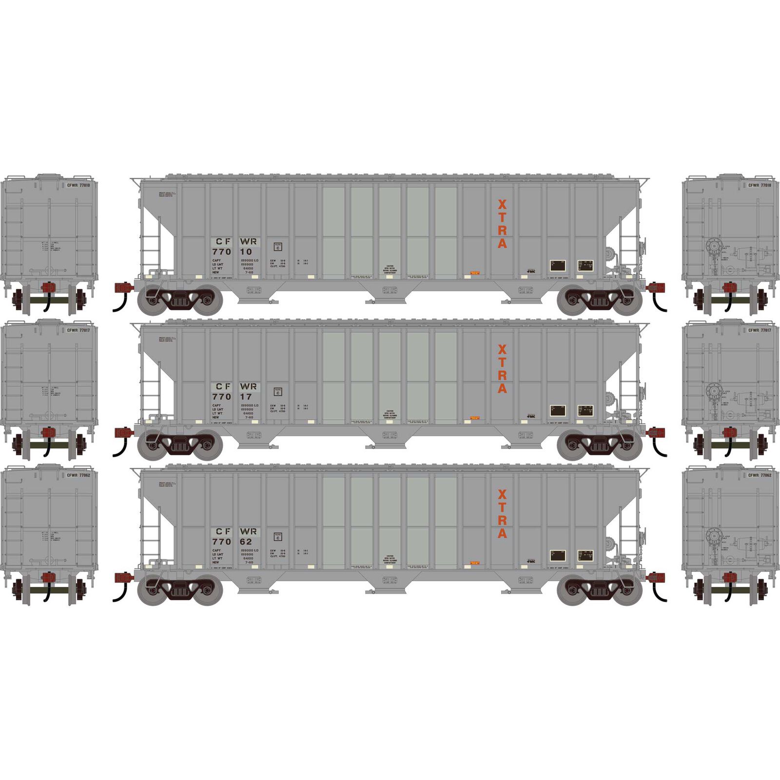 HO ATH FMC 4700 Covered Hopper, Primed For Grime CFWR #77010/77017/77062 (3)