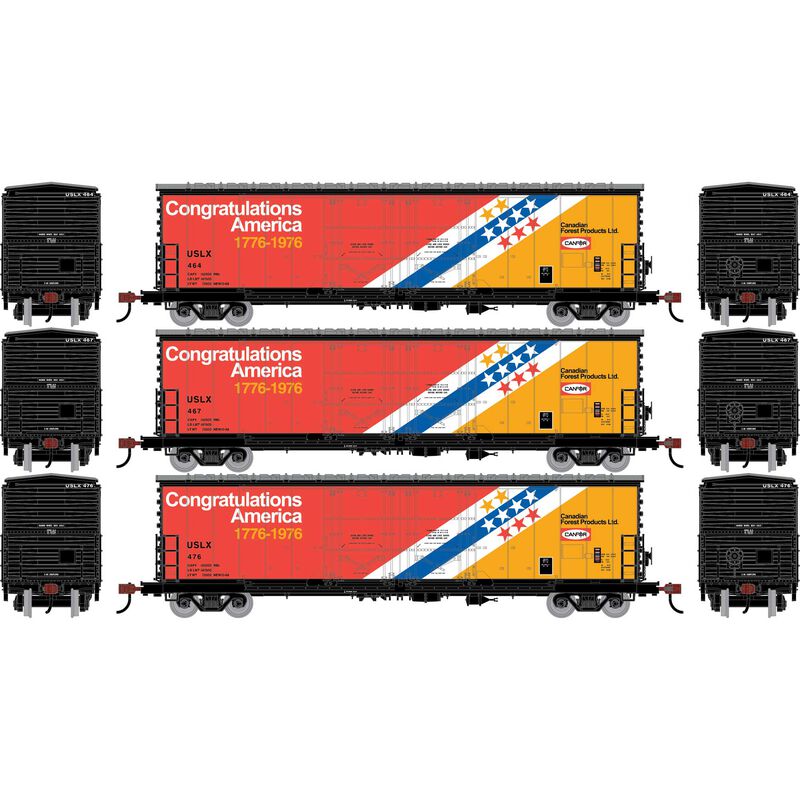 Athearn HO ATH 50' Evans Double Plug Door Box Car, USLX 'Bicentennial' #464/467/476 (3)