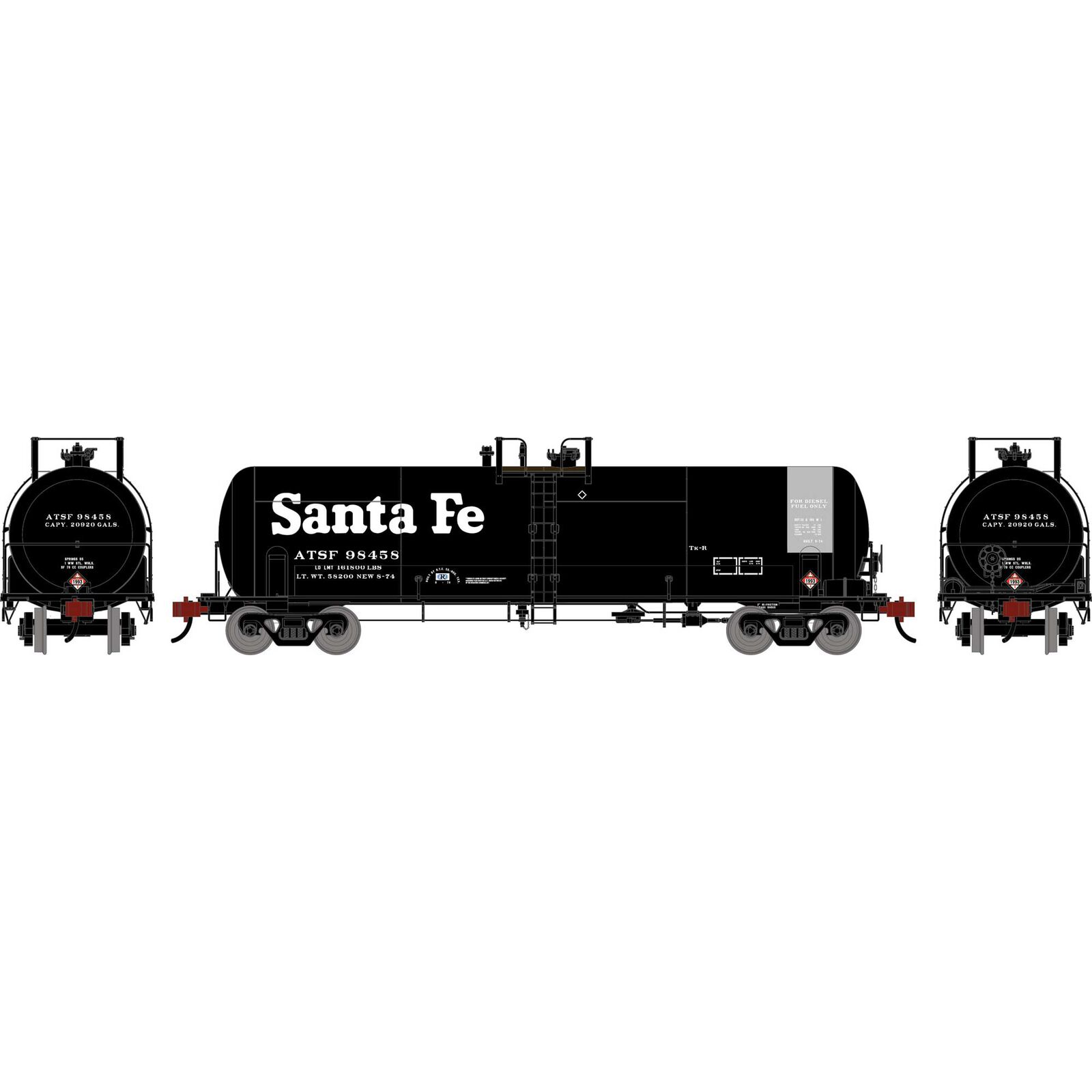 Athearn HO ATH RTC 20,900 Gallon Acid Tank Car, ATSF #98458
