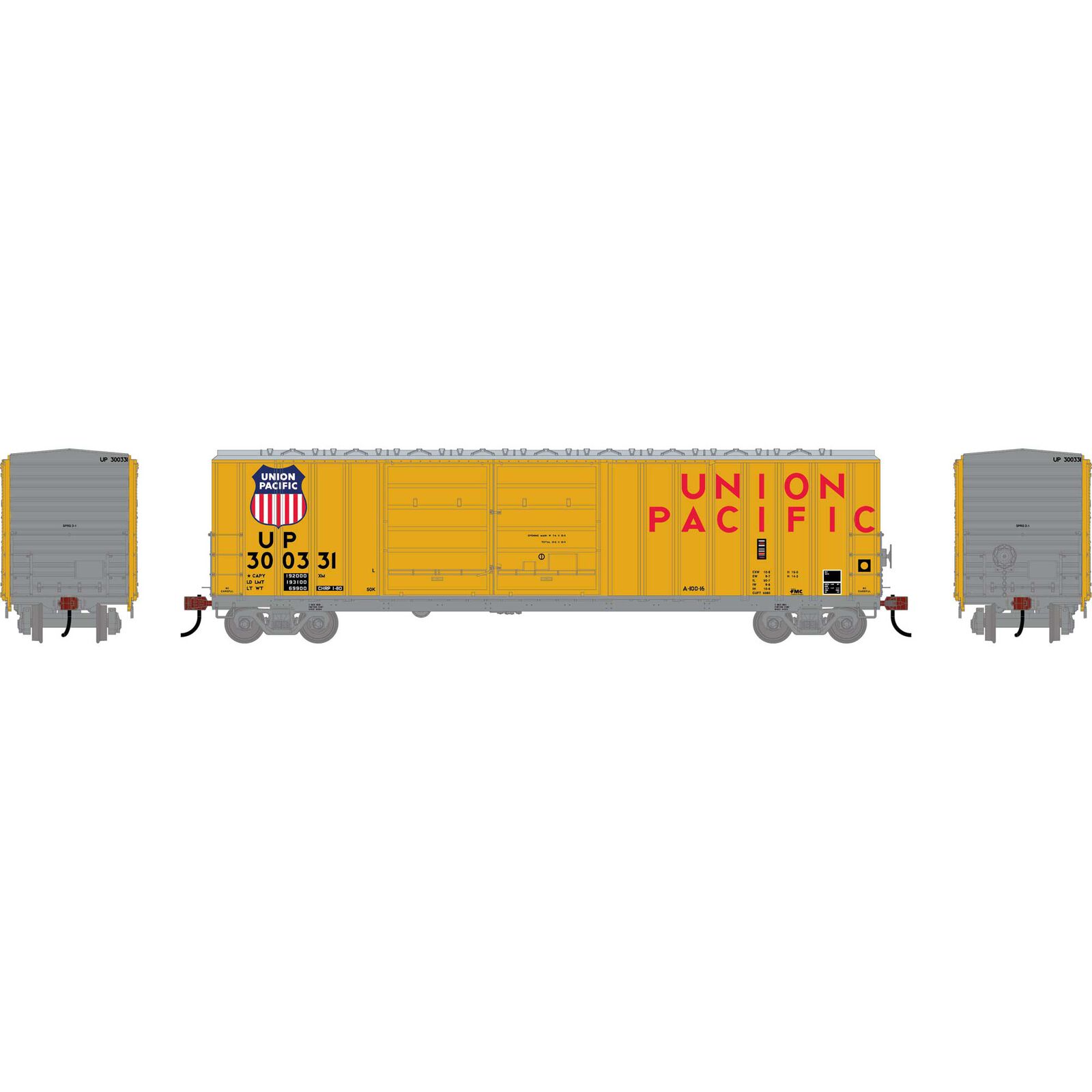 Athearn HO ATH 50' FMC 5077 DD Offset Box Car, UP 'Yellow' #300331