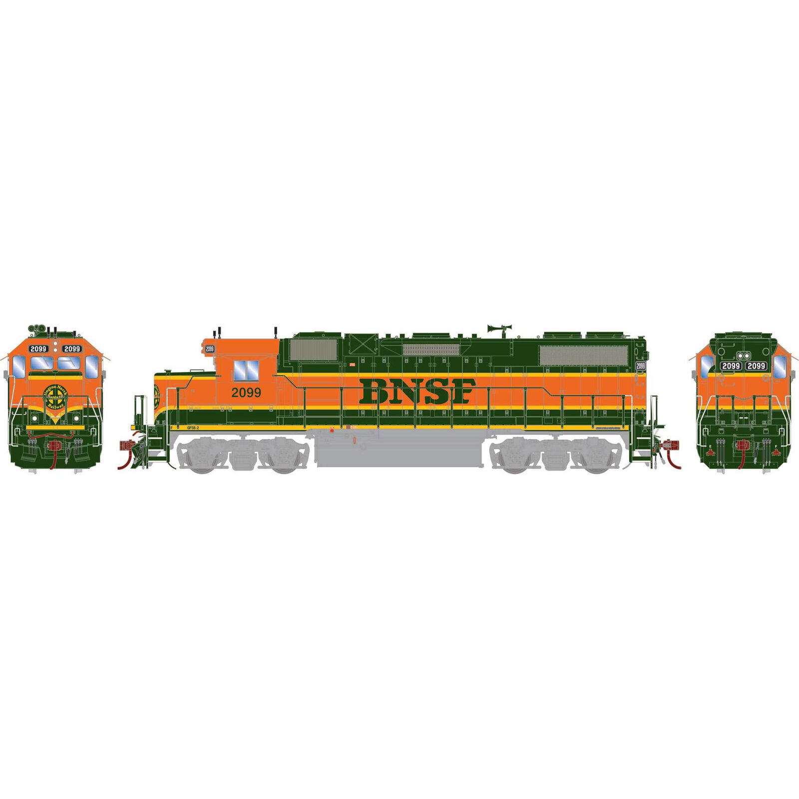 HO GP38-2 Locomotive with DCC & Sound, BNSF #2099