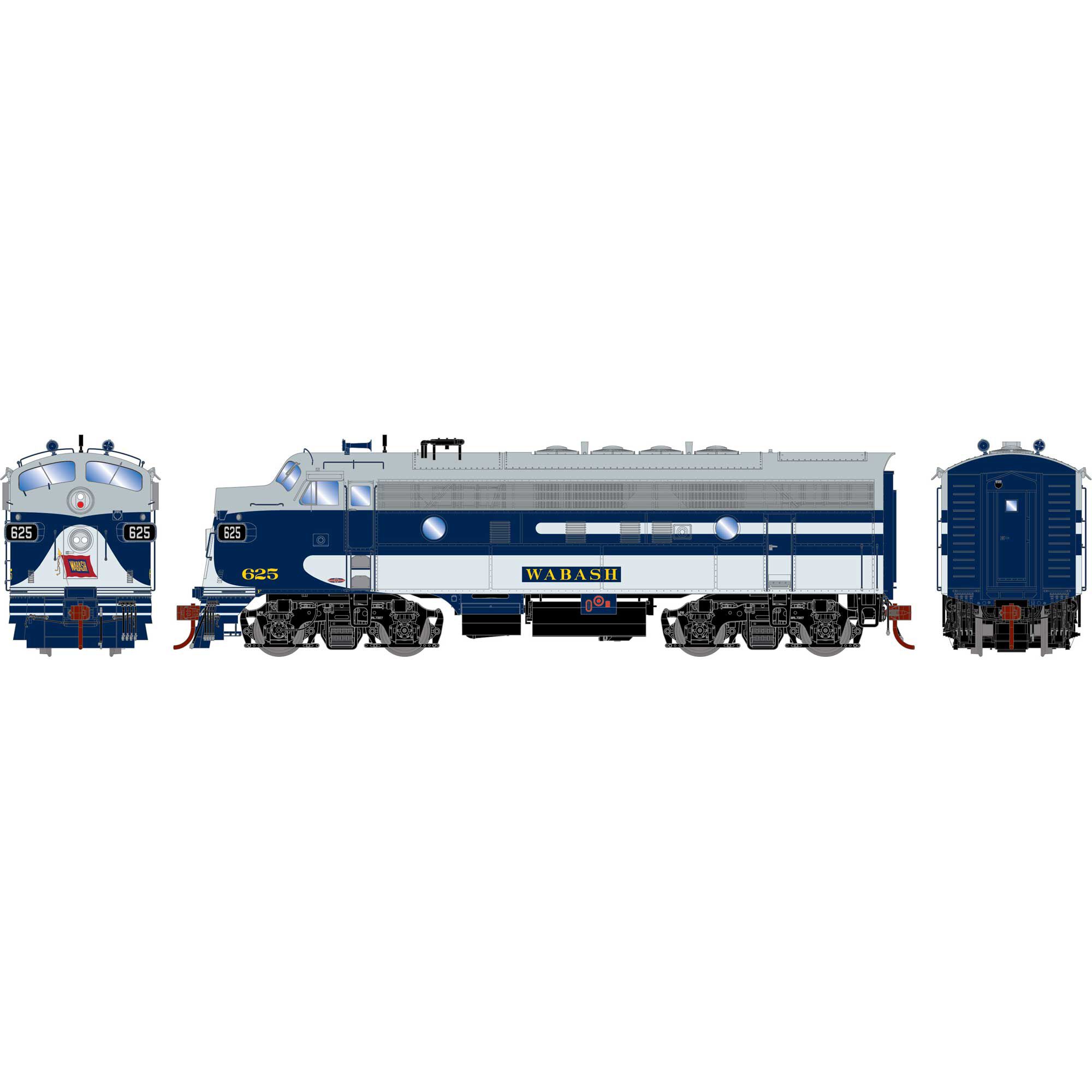 HO F7A Locomotive with DCC & Sound, WAB #625 Model Train | Athearn