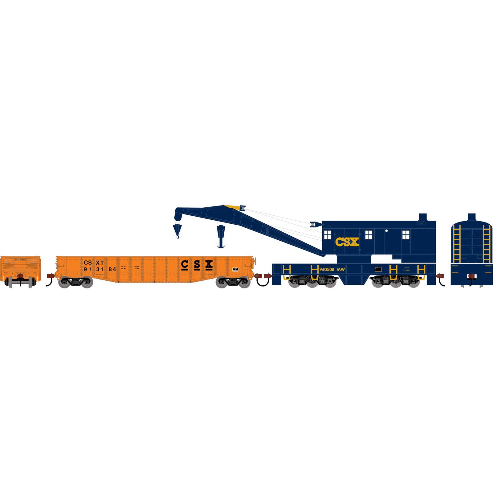 Athearn HO ATH 200-Ton Crane and 50' Gondola Set, CSXT #940508 (Crane); #913184 (Gondola)