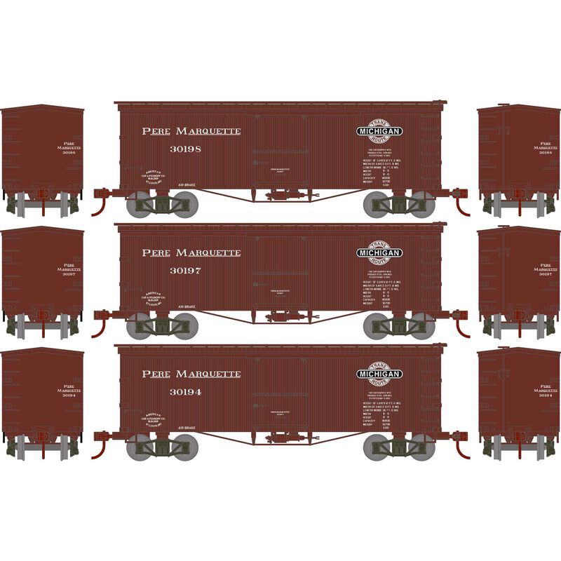 Roundhouse HO RND 36' Old Time Box Car, PM #30194/30197/30198 (3)
