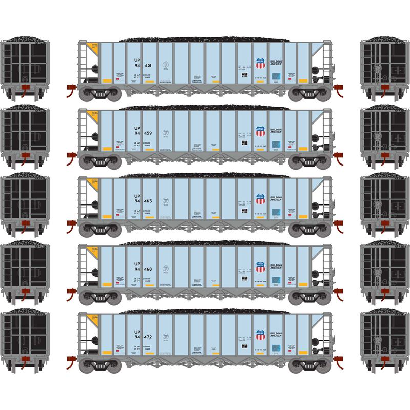 HO Ortner 5-Bay Rapid Discharge Hopper, UP #94451 / 94459 / 94463 / 94468 / 94472 (5)
