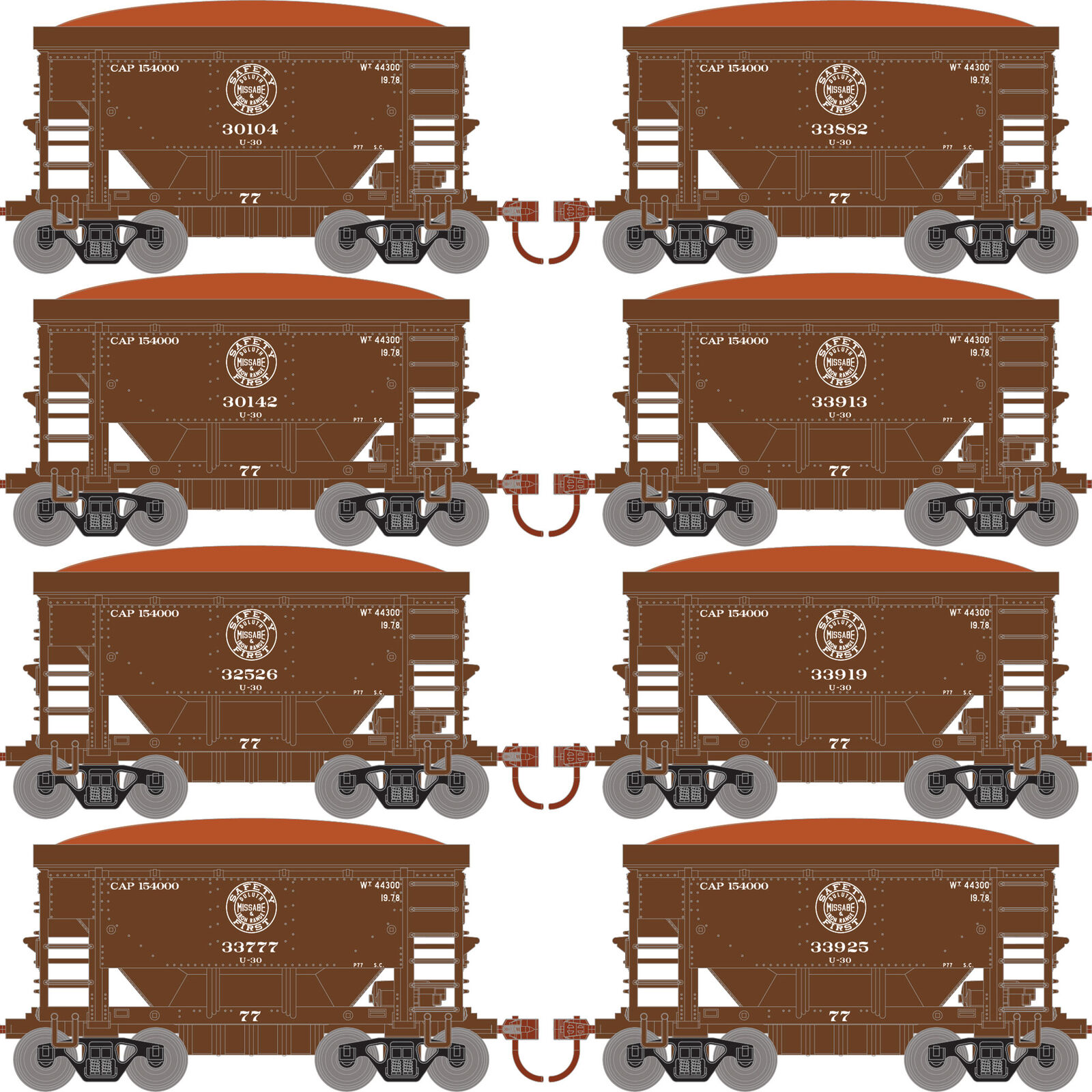 Roundhouse HO 24' Ore Car with Load, DMIR #30104 / 30142 / 32526 / 33777 / 33882 / 33913 / 33919 / 33925 (8)