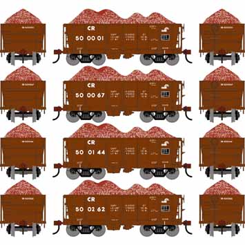Athearn HO 26ft PC&F Ore Car Low Side Tight-Bottom with Load