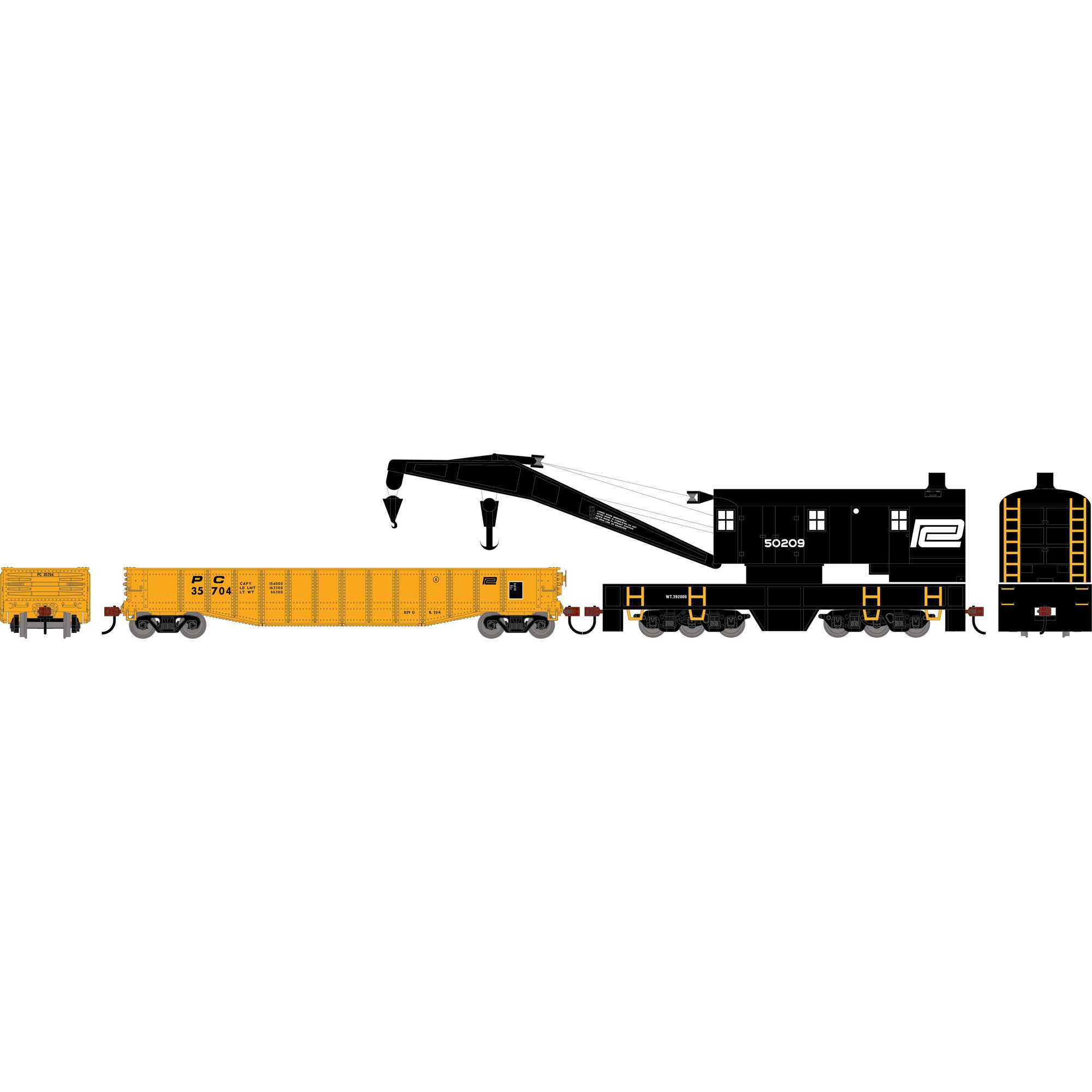 HO ATH 200-Ton Crane and 50' Gondola Set, PC #50209 (Crane); #35704 (Gondola)